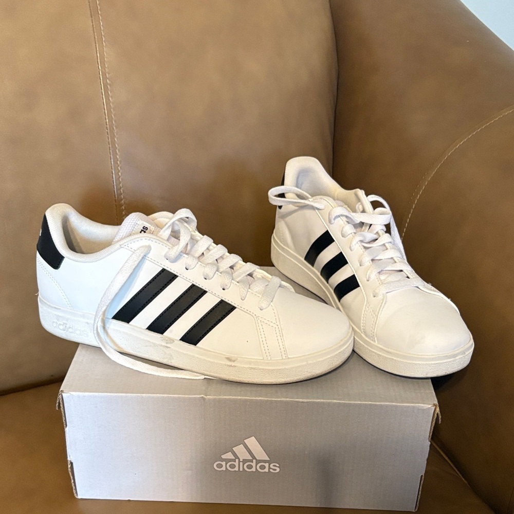 Adidas Classic White Sneakers with Black Stripes